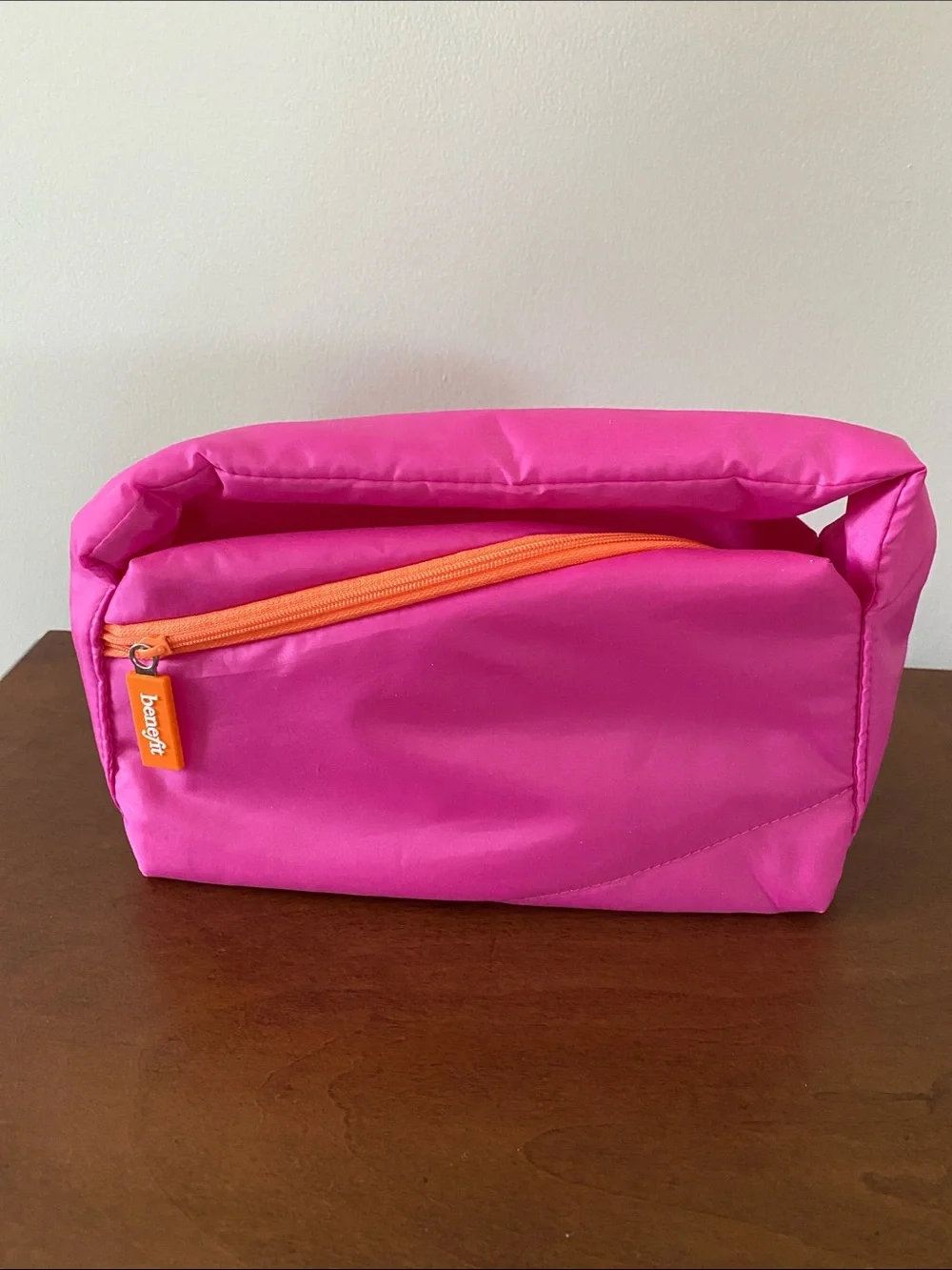 Benefit Hot Pink Makeup Pouch with Orange Zip